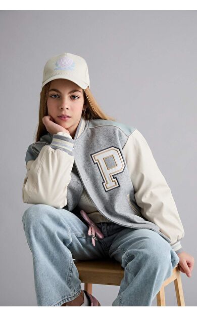 DeFacto Kız Çocuk Kolej Yaka Sırt Baskılı Bomber Mont