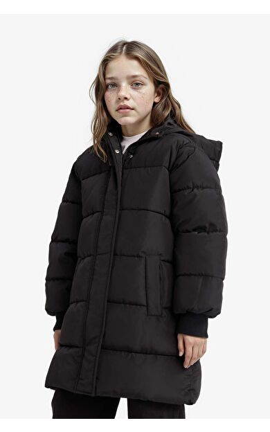 Kız Çocuk Su İtici Kapüşonlu Fermuarlı Parka E7031A825AUBK27