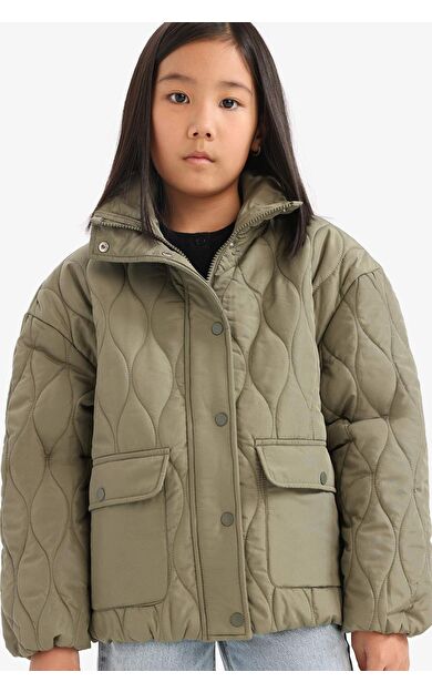 DeFacto Kız Çocuk Su İtici Kapitoneli Fermuarlı Çıtçıtlı Mont