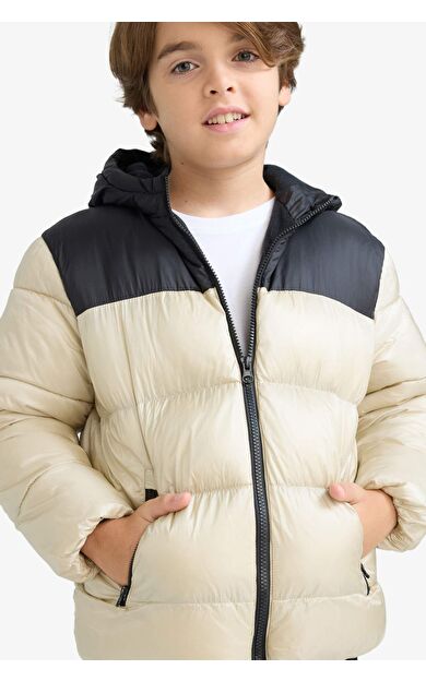 Erkek Çocuk Su İtici Kapüşonlu Fermuarlı Şişme Mont E7046A825WNBG430