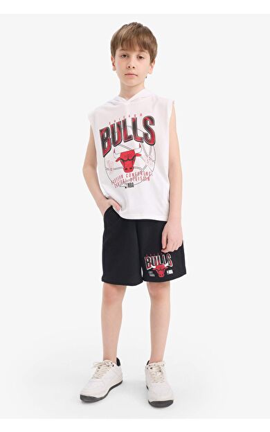 DeFacto Erkek Çocuk NBA Chicago Bulls 2'li Takım Kapüşonlu Kolsuz Tişört Beli Lastiki Şort