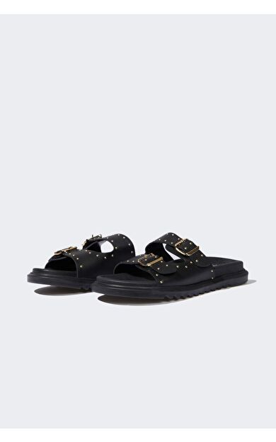 Kadın Düz Taban Çift Bantlı Suni Deri Terlik