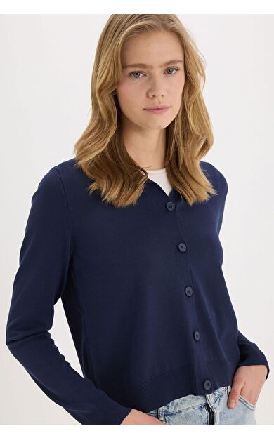 DeFacto Regular Fit Polo Yaka Basic Düz Triko Hırka