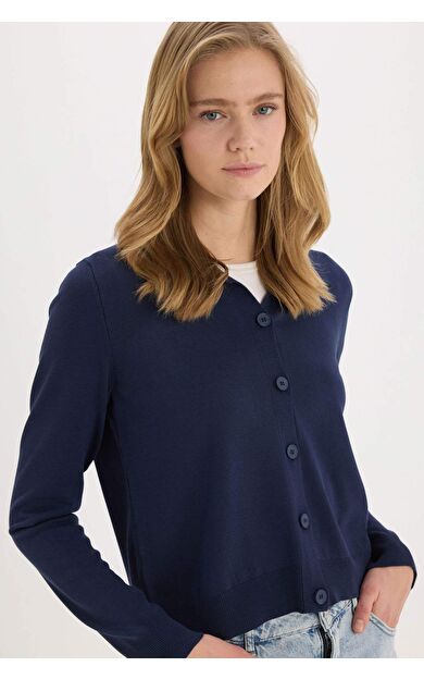 DeFacto Regular Fit Polo Yaka Basic Düz Triko Hırka