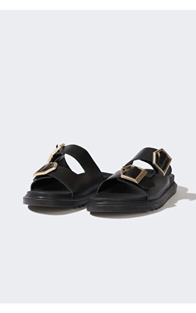 Kadın Düz Taban Çift Bantlı Suni Deri Terlik