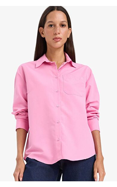 DeFacto Oversize Geniş Kalıp Gömlek Yaka Poplin Uzun Kollu Gömlek E7188AX25SPPN463