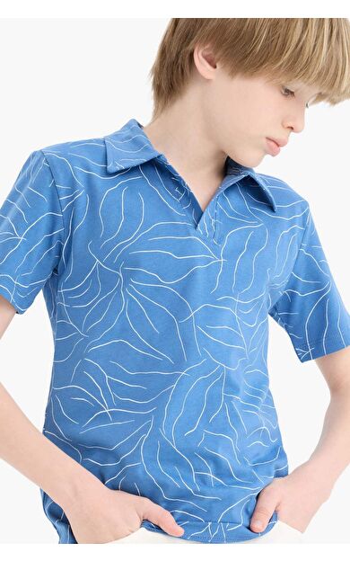DeFacto Erkek Çocuk Regular Fit Apaş Yaka Desenli Kısa Kollu Polo Tişört