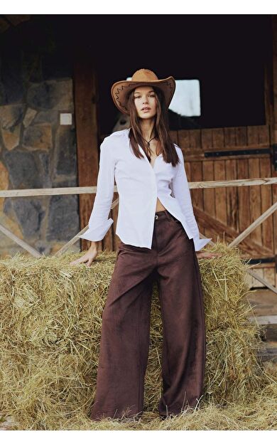 DeFacto Straight Fit Fermuarlı Yüksek Bel Standart Boy Suni Deri Pantolon