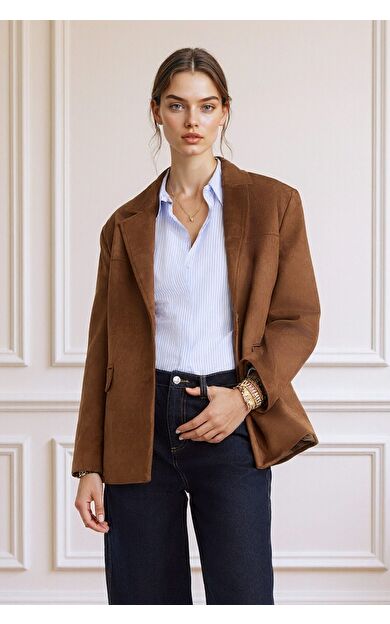 DeFacto Regular Fit Ceket Yaka Süet Blazer Ceket