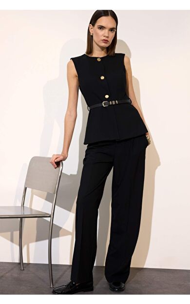 Straight Fit Fermuarlı Yüksek Bel Standart Boy Pantolon