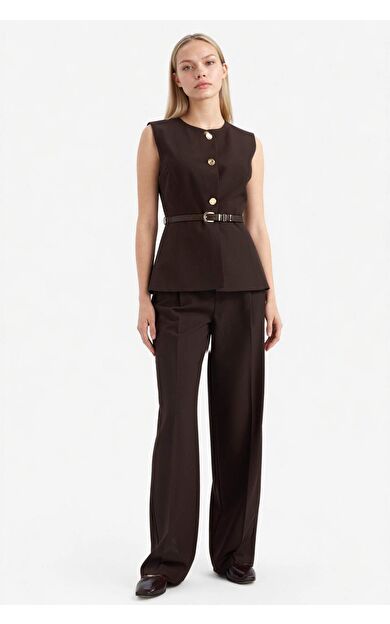 Straıght Fıt Fermuarlı Yüksek Bel Standart Boy Pantolon