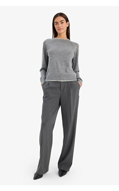 DeFacto Straight Fit Fermuarlı Yüksek Bel Standart Boy Pantolon