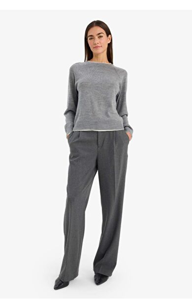 Straight Fit Fermuarlı Yüksek Bel Standart Boy Pantolon