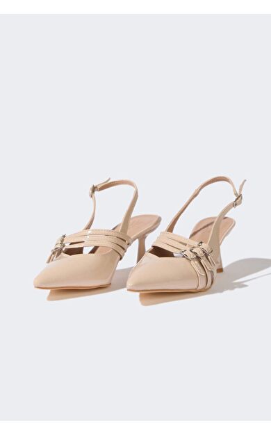 Kadın Çift Bantlı Yüksek Taban Suni Deri Topuklu Sandalet