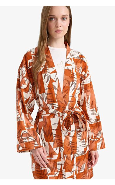 DeFacto Relax Fit Bisiklet Yaka Desenli Viskon Kimono