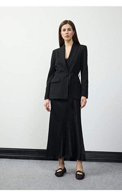 A Kesim Yüksek Bel Saten Etek