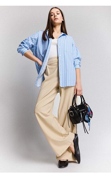 DeFacto Wide Leg Kumaş Pantolon Fermuarlı Normal Bel Standart Boy Geniş Bol Paça