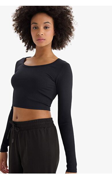 DeFactoFit Crop Bisiklet Yaka Sporcu Uzun Kollu Tişört