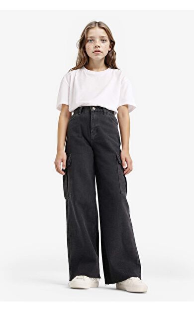 Kız Çocuk Wide Leg Kargo Geniş Paça Jean Pantolon E7323A825AUNM36