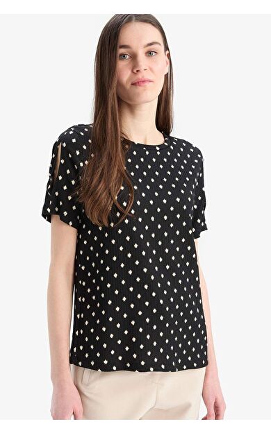 DeFacto Regular Fit Bisiklet Yaka Desenli Bürümcük Kısa Kollu Tişört