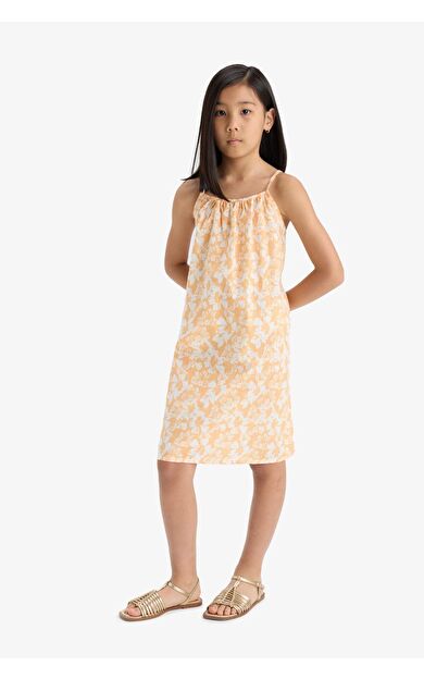 Çiçekli Viskon Askılı Elbise