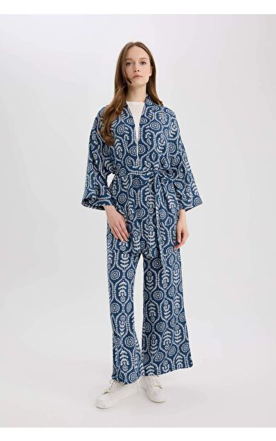 DeFacto Regular Fit Cep Detaylı Desenli Geniş Bol Paça Pantolon