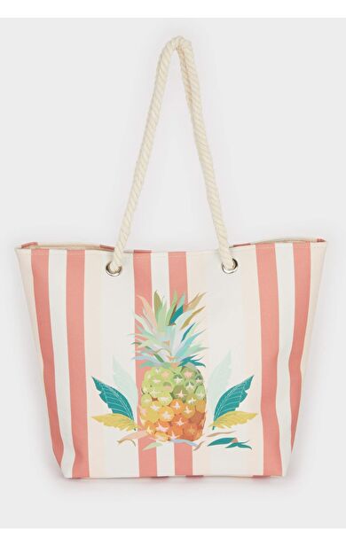 Kadın Ananas Desenli Plaj Çantası