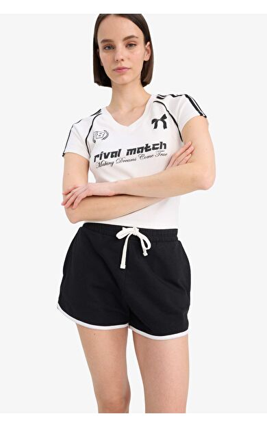 Coool Fitted V Yaka Baskılı Ribana Kısa Kollu Tişört E7442AX25SPWT32