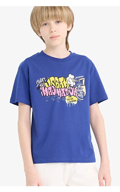 DeFacto Erkek Çocuk Bisiklet Yaka Baskılı Kısa Kollu Tişört E7493A825SMBE778