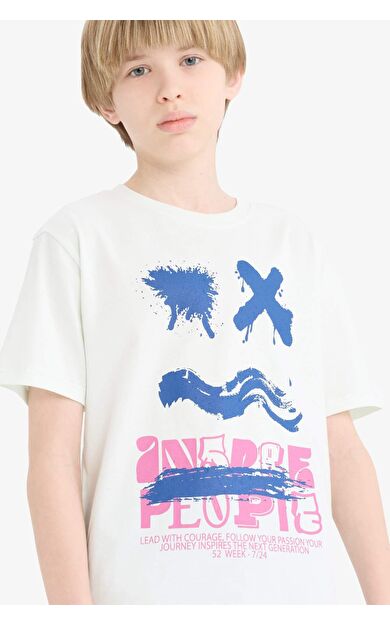 DeFacto Erkek Çocuk Bisiklet Yaka Baskılı Kısa Kollu Tişört E7494A825SMGN1025