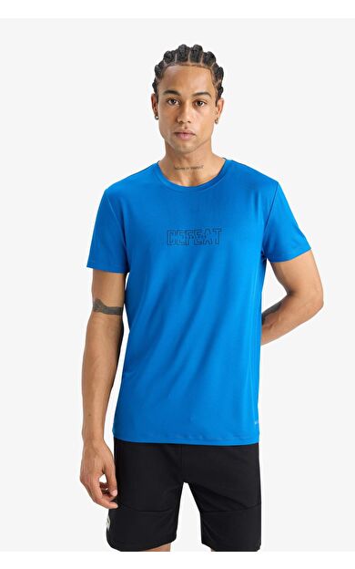 DeFactoFit Slim Fit Dar Kesim Bisiklet Yaka Esnek Kumaş Baskılı Sporcu Kısa Kollu Tişört E7516AX25AUBE333