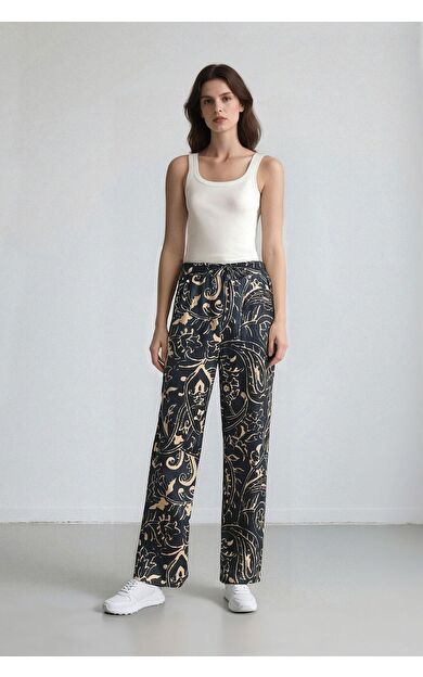 DeFacto Wide Leg Desenli Kumaş Pantolon Yüksek Bel Geniş Paça