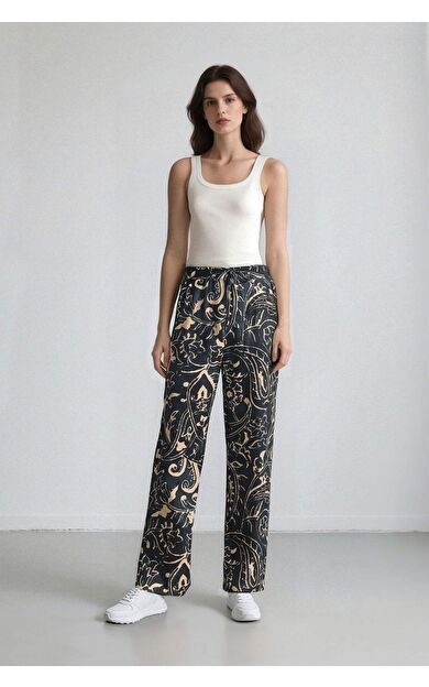 DeFacto Wide Leg Desenli Kumaş Pantolon Yüksek Bel Geniş Paça