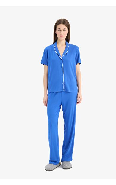 DeFacto Fall in Love Pijama Takımı Kısa Kollu Pijama Üstü Esnek Belli Uzun Pijama Altı E7622AX25SPBE46