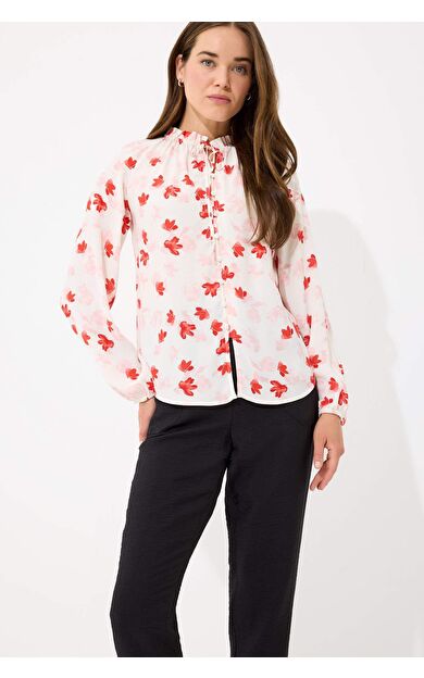 Regular Fit Desenli Maroken Uzun Kollu Bluz