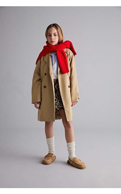 Kız Çocuk Okul Kemerli Cepli Trençkot