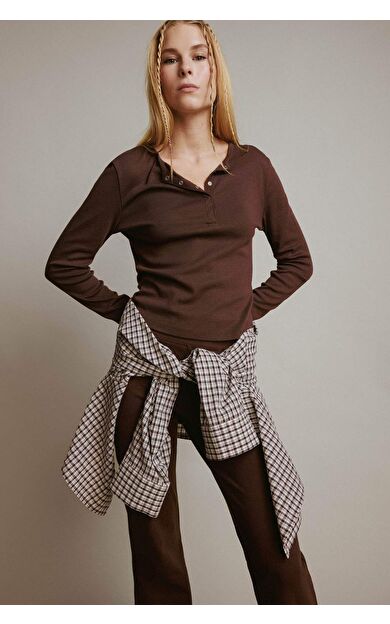 Coool Fitted Düğmeli Yaka Ribana Uzun Kollu Tişört E7680AX25AUBN539