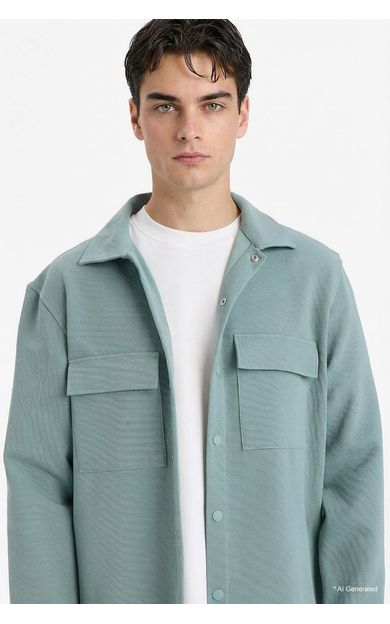 DeFacto Regular Fit Twill Gömlek Ceket Yeşil