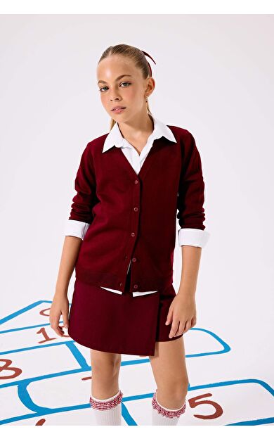 DeFacto Kız Çocuk V Yaka Düğmeli Okul Hırkası E7708A825AUBR205