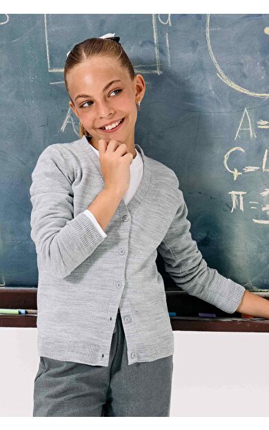 DeFacto Kız Çocuk V Yaka Düğmeli Okul Hırkası E7708A825AUGR28