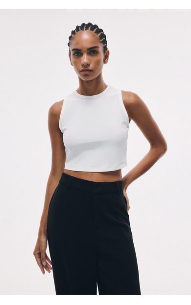 DeFacto Crop Top Bisiklet Yaka Sporcu Atlet Ekru