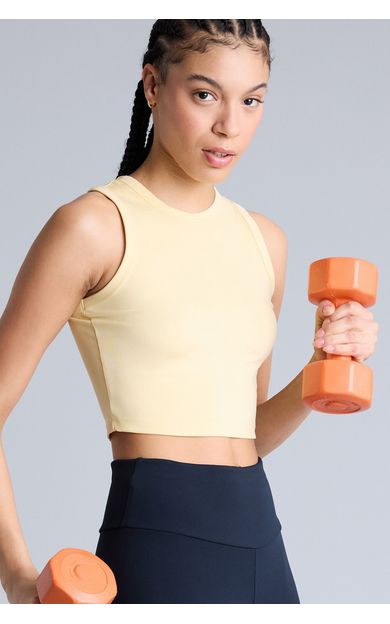 DeFacto Crop Top Bisiklet Yaka Sporcu Atlet Sarı