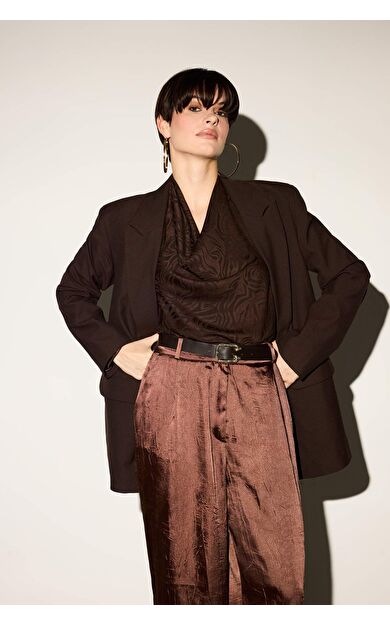 Oversize Geniş Kalıp Ceket Yaka Blazer Ceket E7732AX25AUBN340