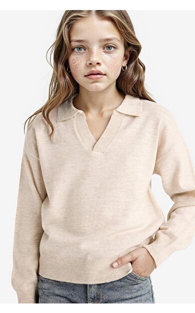 DeFacto Kız Çocuk Standart Fit Polo Yaka Triko Kazak