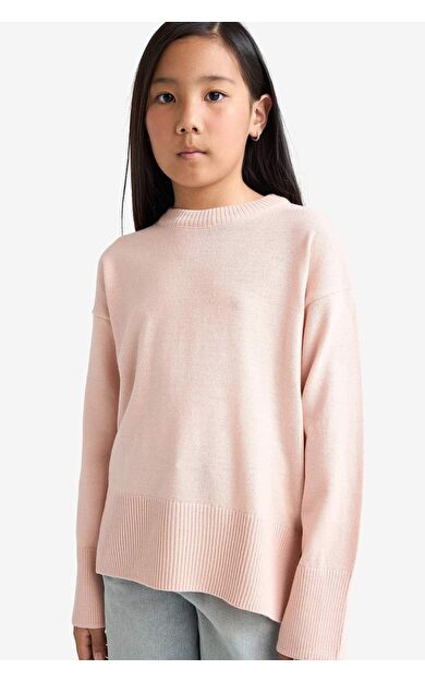 Kız Çocuk Oversize Geniş Kalıp Bisiklet Yaka Triko Kazak