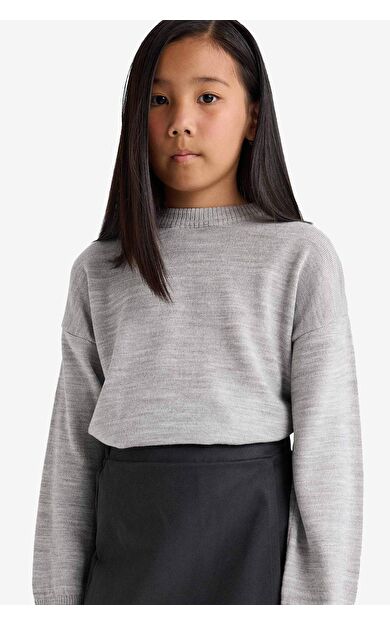 Kız Çocuk Oversize Geniş Kalıp Bisiklet Yaka Kazak