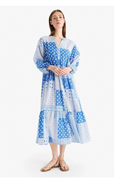 Fall in Love Regular Fit Tropikal Desenli Vual Plaj Kıyafeti