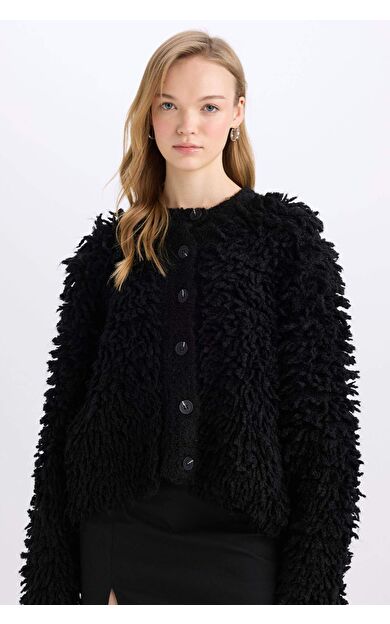 DeFacto Regular Fit Bisiklet Yaka Düğmeli Püskülü Triko Hırka