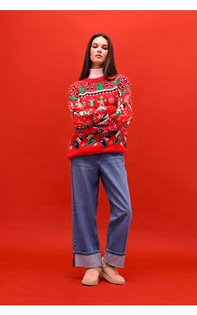 DeFacto Relax Fit Yüksek Bel Düz Paça Uzun Jean Kar Yıkamalı Pantolon