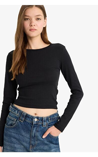 Coool Fitted Bisiklet Yaka Ribana Uzun Kollu Tişört E7797AX25AUBK81